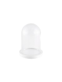 GLOCKE GLAS AUF WEISSEN HOLZSTÄNDER DIA 10CM X 13.7CM