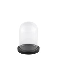 CLOCHE VERRE SUR SUPPORT BOIS NOIR DIA 10CM X 13.7CM