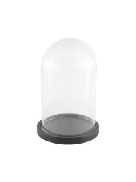 GLASS COVER ON WOODEN BLACK BASE DIA 14CM X 21CM