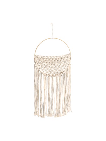 WANDDEKO MAKRAMEE ARRUNDIE BEUTEL WEISS CASSE 30CM X 1CM X 64-74CM