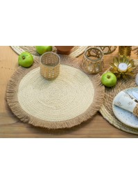 ROUND JUTE PLACEMAT FRINGE - 2 ASS DIA 38CM