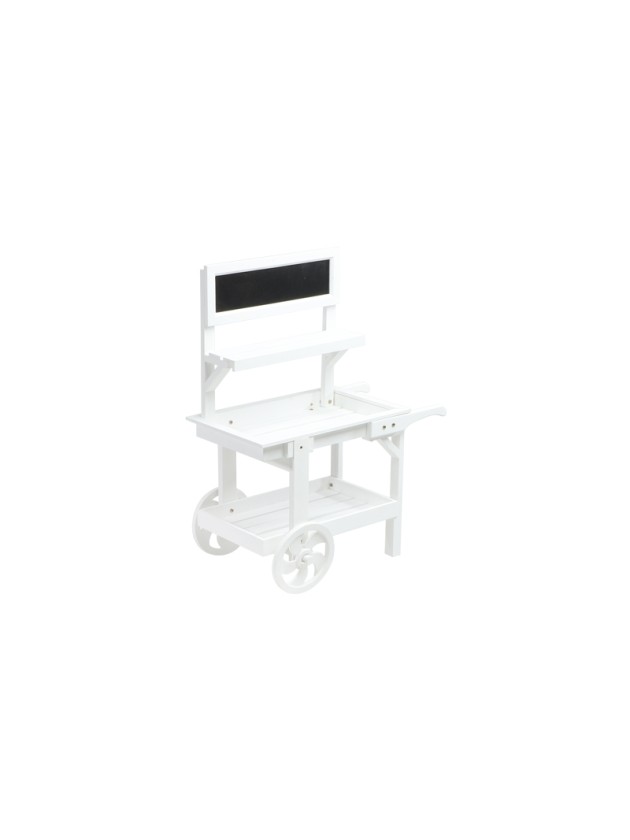 WHITE WOODEN TROLLEY 3 LEVELS W/ SLATE 69CM X 33CM X 86CM