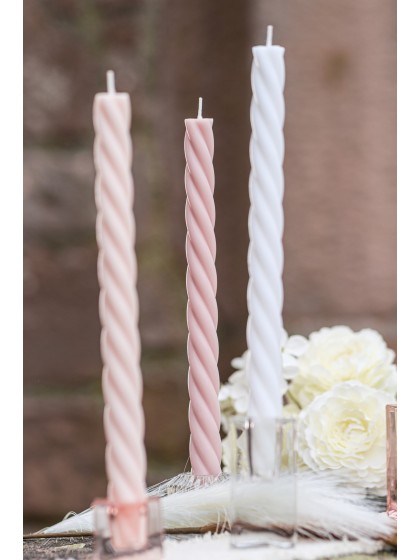 SET 2 OLD PINK SPIRAL TAPER CANDLES DIA 2.2CM X 26CM