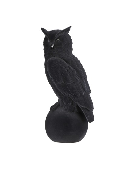 POLYRESIN BLACK VELVET OWL ON STONE 21CM X 18CM X 46CM