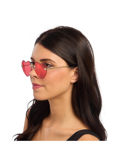 RED METAL RIMLESS HEART SHAPED GLASSES 14CM X 14CM X 5.5CM