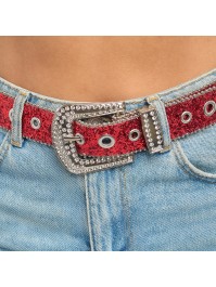 GÜRTEL SCHNALLE STRASS UND PAILLETTEN ROT 112CM X 3.8CM
