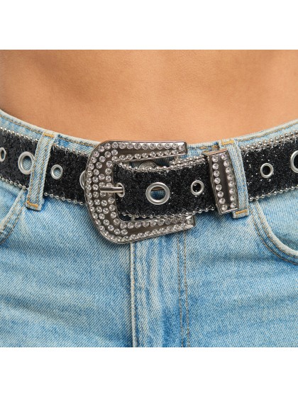 CEINTURE BOUCLE STRASS ET PAILLETTES NOIRE 112CM X 3.8CM