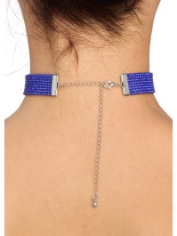 COLLIER RAS DE COU STRASS BLEU 40CM X 1.7CM