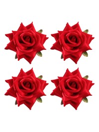 SET 4 RED ROSES VELVET EFFECT DIA 10CM X 5CM