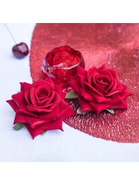 SET 4 RED ROSES VELVET EFFECT DIA 10CM X 5CM