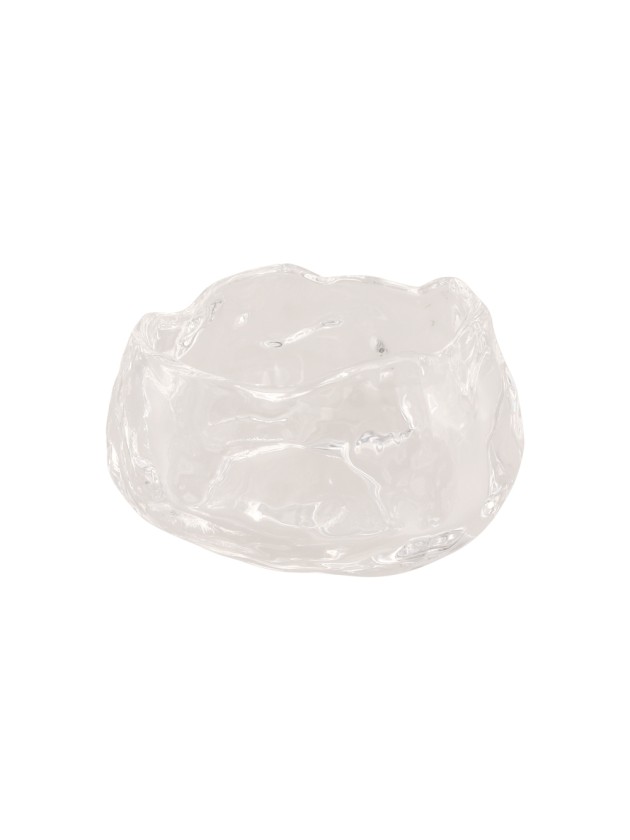 CLEAR GLASS CAMELLIA SHAPED CANDLEHOLDER 6.5CM X 6.5CM X 3.7CM