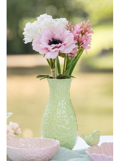 VASE CERAMIQUE RELIEF FLEUR VERTE FAIRY POND DIA 8.5CM X 18CM