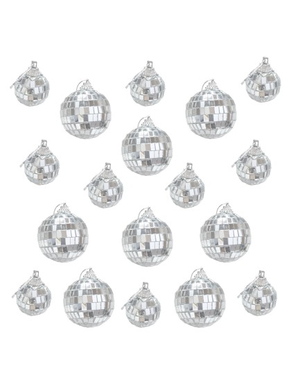 BOITE DE 18 BOULES A FACETTES ARGENT 10PCS DIA 3CM / 8PCS DIA 5CM