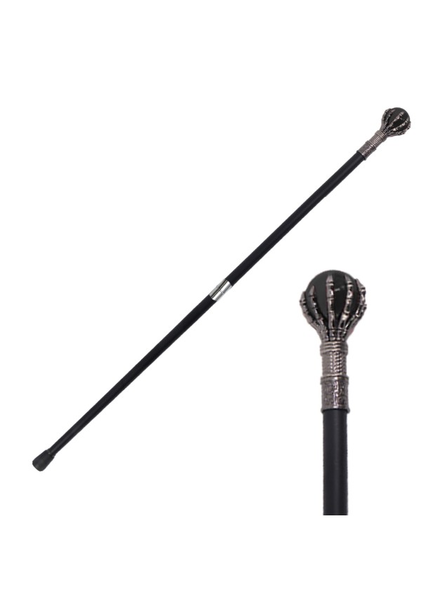 CANNE METAL MAIN SQUELETTE BOULE NOIRE 93CM