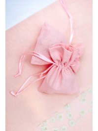 SET 4 BOURSES COTON ROSE TULIPE 8CM X 10.5CM
