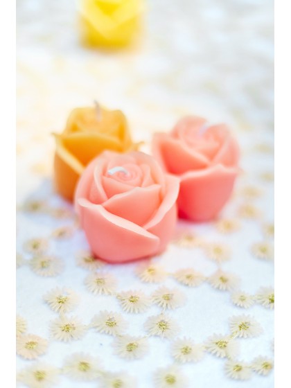 4 TULIP PINK ROSE-SHAPED CANDLES 4.5CM X 4.5CM X 4CM