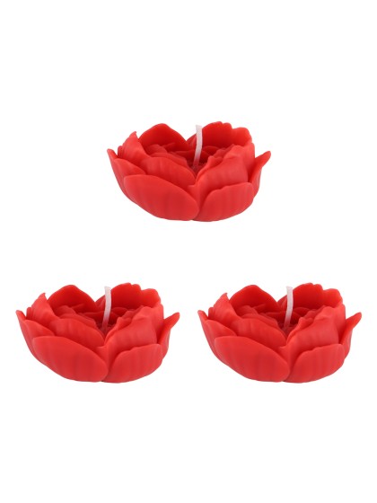 3 HEART-SHAPED CANDLES RED ROSE 6.5CM X 4.5CM X 3.3CM
