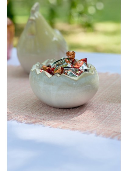 CERAMIC EGG POT YELLOW SAND 12.5CM X 10CM X 6.4CM