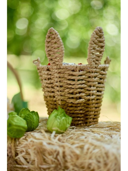 RABBIT SHAPE BRAIDED PAPER BASKET WITH HANDLE DIA 13.5CM X 17.5CM