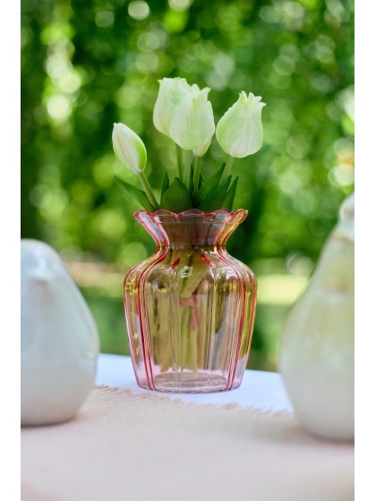 TULIP PINK GLASS VASE ALCEA DIA 11.8CM X 15.2CM