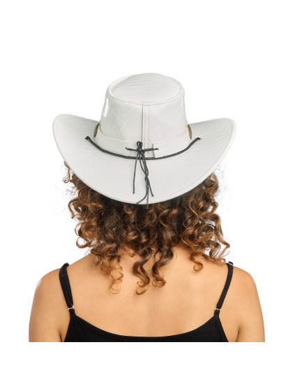 CHAPEAU DE COWBOY EFFET CROCO BLANC TU