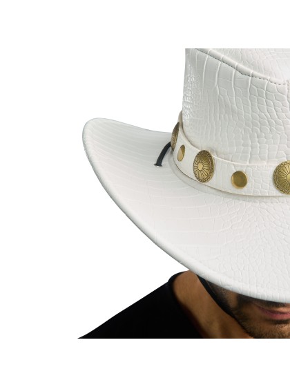CHAPEAU DE COWBOY EFFET CROCO BLANC TU
