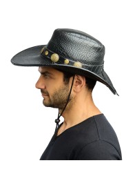 BLACK COWBOY HAT CROCO LEATHER EFFECT ONE SIZE