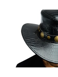 BLACK COWBOY HAT CROCO LEATHER EFFECT ONE SIZE