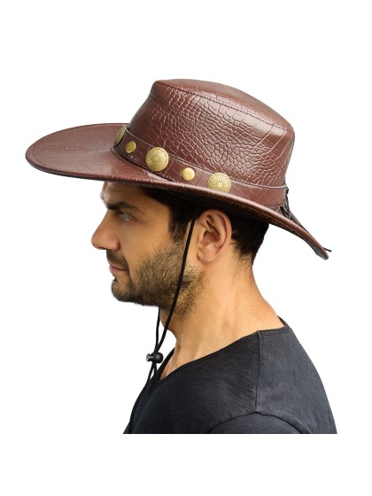 CHAPEAU DE COWBOY EFFET CROCO BRUN TU