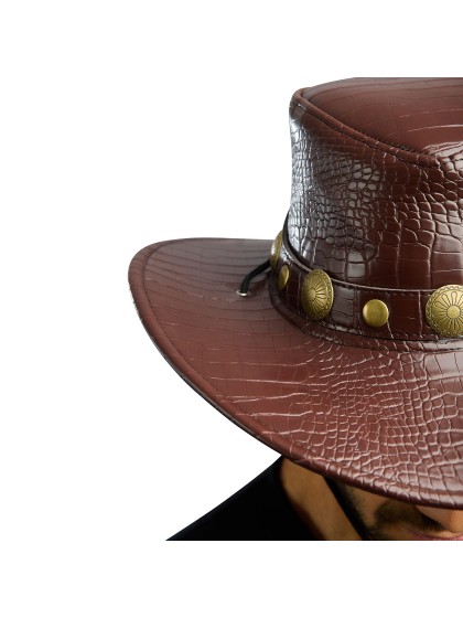 CHAPEAU DE COWBOY EFFET CROCO BRUN TU