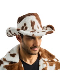 CHAPEAU DE COWBOY FOURRURE IMPRIME VACHE BRUN ET BLANC TU