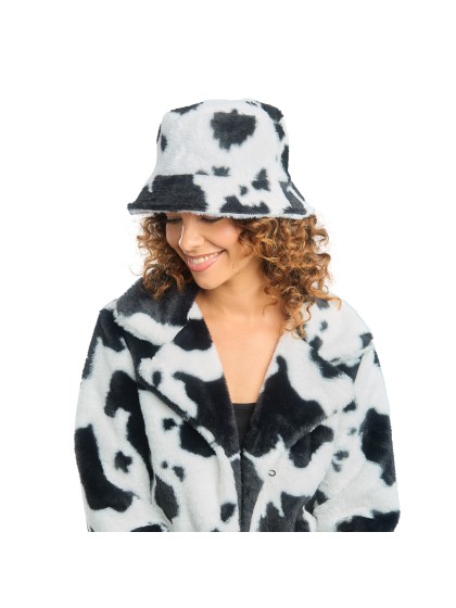 BLACK AND WHITE COW PRINT BUCKET HAT ONE SIZE