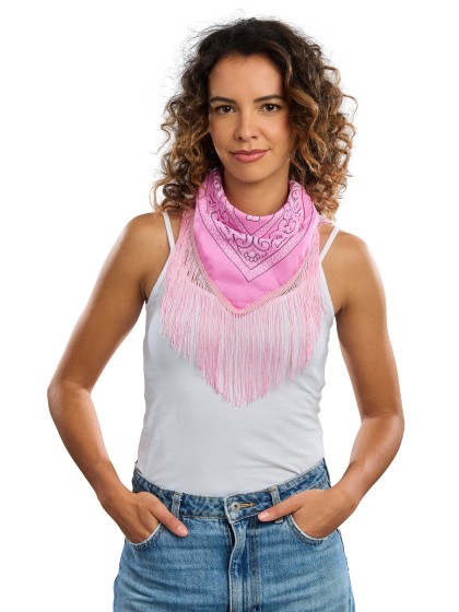 LIGHT PINK BANDANA WITH FRINGES 54CM X 54CM