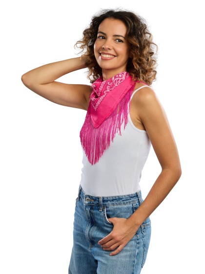 PINK BANDANA WITH FRINGES 54CM X 54CM