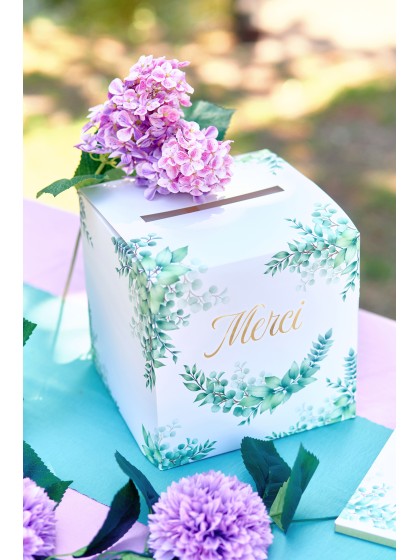 URNE HOCHZEIT BASIQUE KLAPPBAR EUKALYPTUS + STICKERS 23CM X 23CM X 23CM