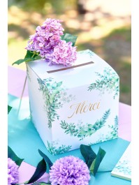 URNE HOCHZEIT BASIQUE KLAPPBAR EUKALYPTUS + STICKERS 23CM X 23CM X 23CM