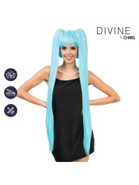 PERRUQUE HANA COSPLAY LONGUES COUETTES BLEUES AVEC FRANGE 27CM - COUETTES 99CM