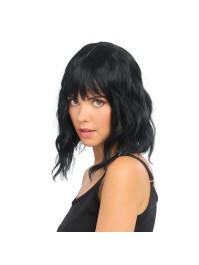 PERRUQUE TESSA CHEVEUX COURTS ONDULES AVEC FRANGE NOIR 35CM