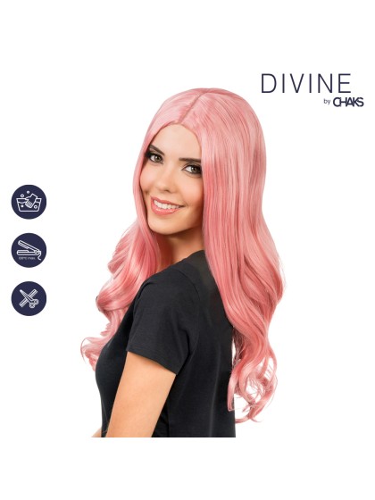 PERRUQUE LUNA CHEVEUX LONGS ONDULES ROSE PASTEL 66CM