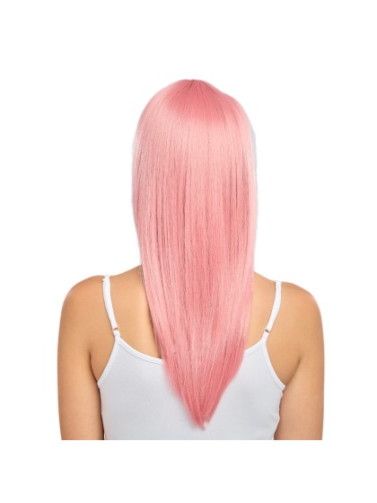 PERRUQUE RIHANNA CHEVEUX LONGS ROSE PASTEL AVEC FRANGE 58CM