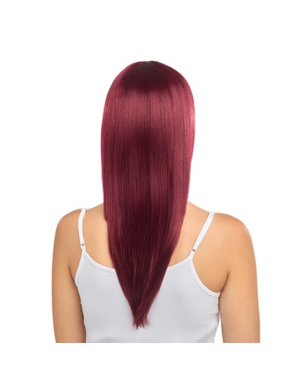 PERRUQUE RIHANNA CHEVEUX LONGS ROUGE BORDEAUX AVEC FRANGE 58CM