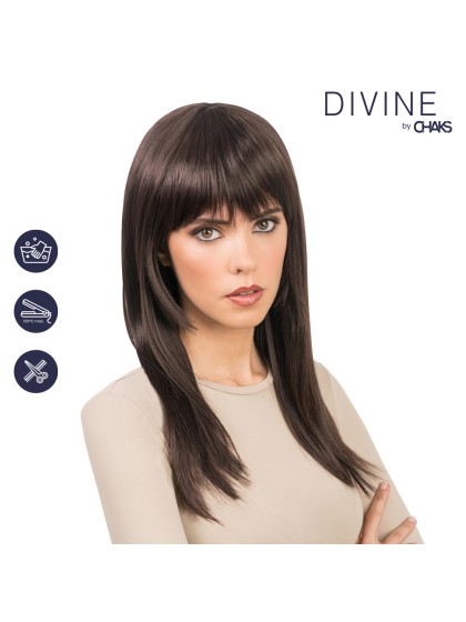 PERRUQUE RIHANNA CHEVEUX LONGS BRUN AVEC FRANGE 58CM