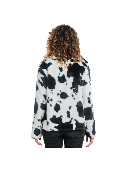 DAMEN JACKE MIT SCHWARZ-WEIßEM KUHFLECKMUSTER L