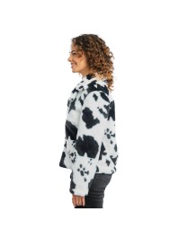 BLACK AND WHITE COW PRINT WOMAN FUR JACKET M
