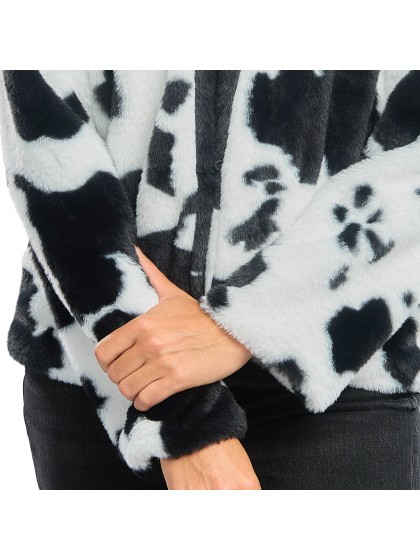 VESTE FOURRURE IMPRIME VACHE NOIR ET BLANC FEMME M