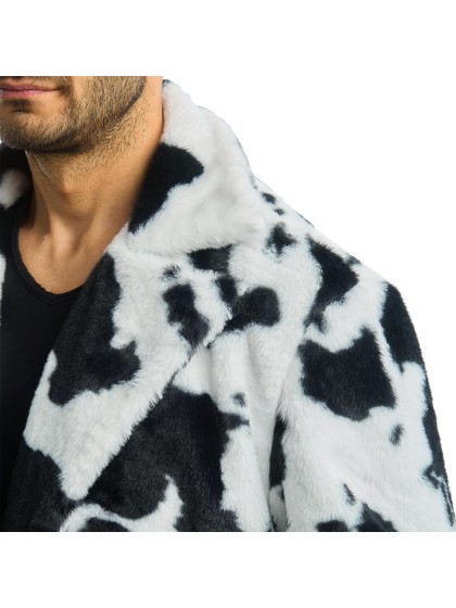 BLACK AND WHITE COW PRINT MAN FUR COAT XXL