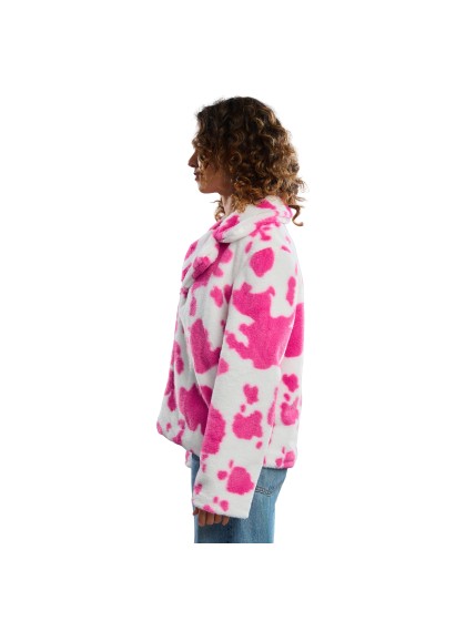 VESTE FOURRURE IMPRIME VACHE ROSE ET BLANC FEMME S