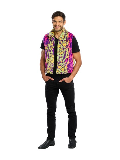 VESTE SANS MANCHE FOURRURE IMPRIME NEON FEMME M