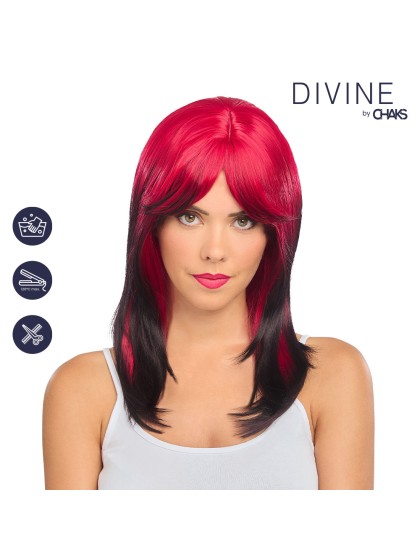 PERÜCKE BILLIE SCHWARZ UND ROT 50CM
