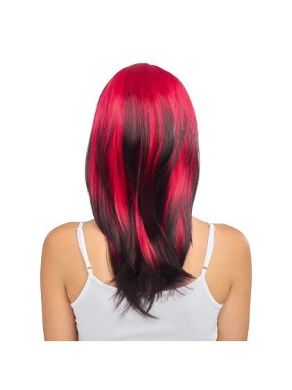 PERRUQUE BILLIE NOIR ET ROUGE 50CM